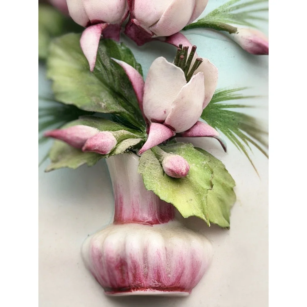 Capodimonte Italy Porcelain 3D Floral Art Framed High Relief Simonetti Signed